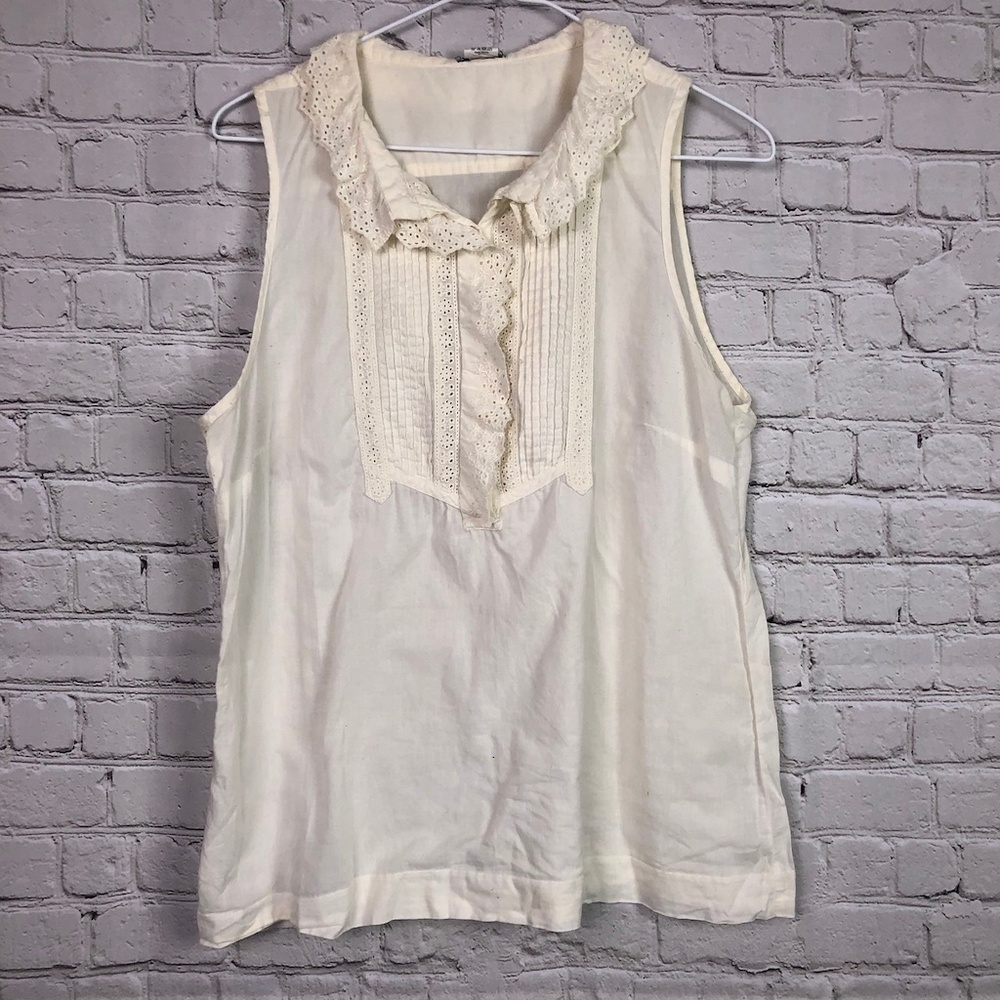 J. Crew Cream Colored Lace Pleat Tank Size 10